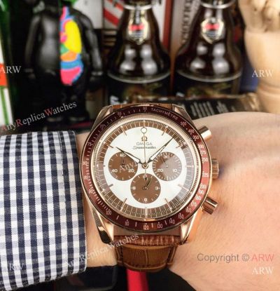 High Quality Copy Omega Speedmaster Chrono Rose Gold Brown Watch